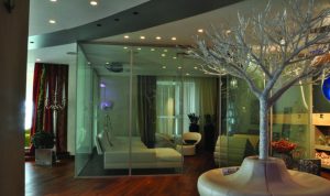 Privacy Glass: Before — clear window revealing full interior view, no privacy film applied